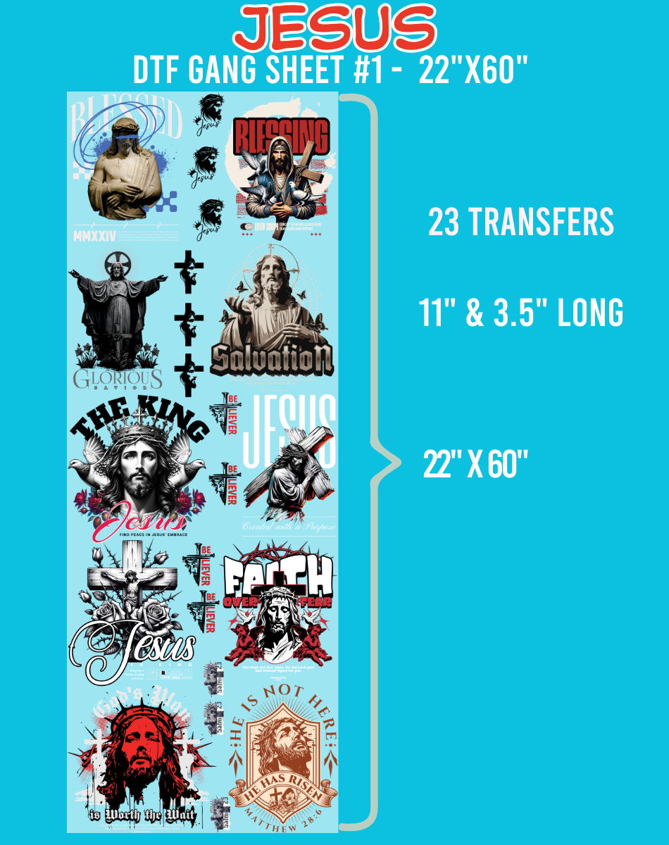 Jesus DTF Gang Sheet #1 - 22"x60"