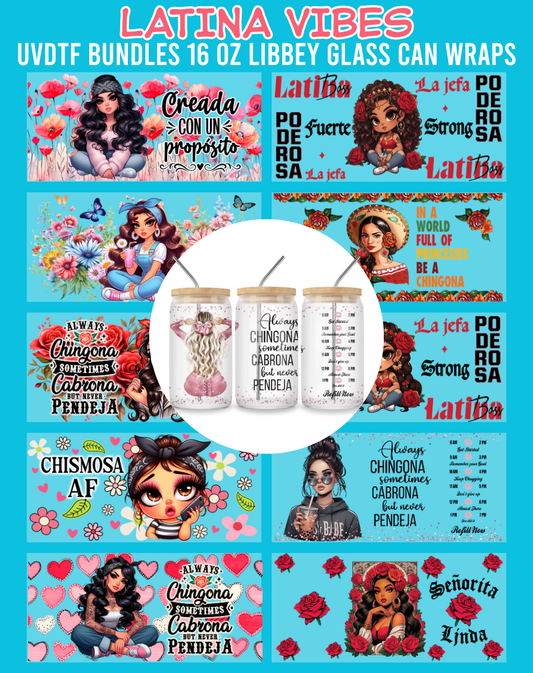 Latina Vibes UVDTF Bundles - 16 Oz Libbey Glass Can Wrap