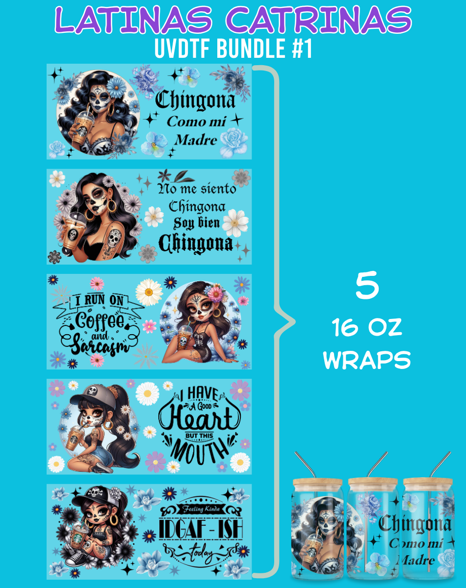 Latinas Catrinas UVDTF Bundle - 16 Oz Libbey Glass Can Wrap