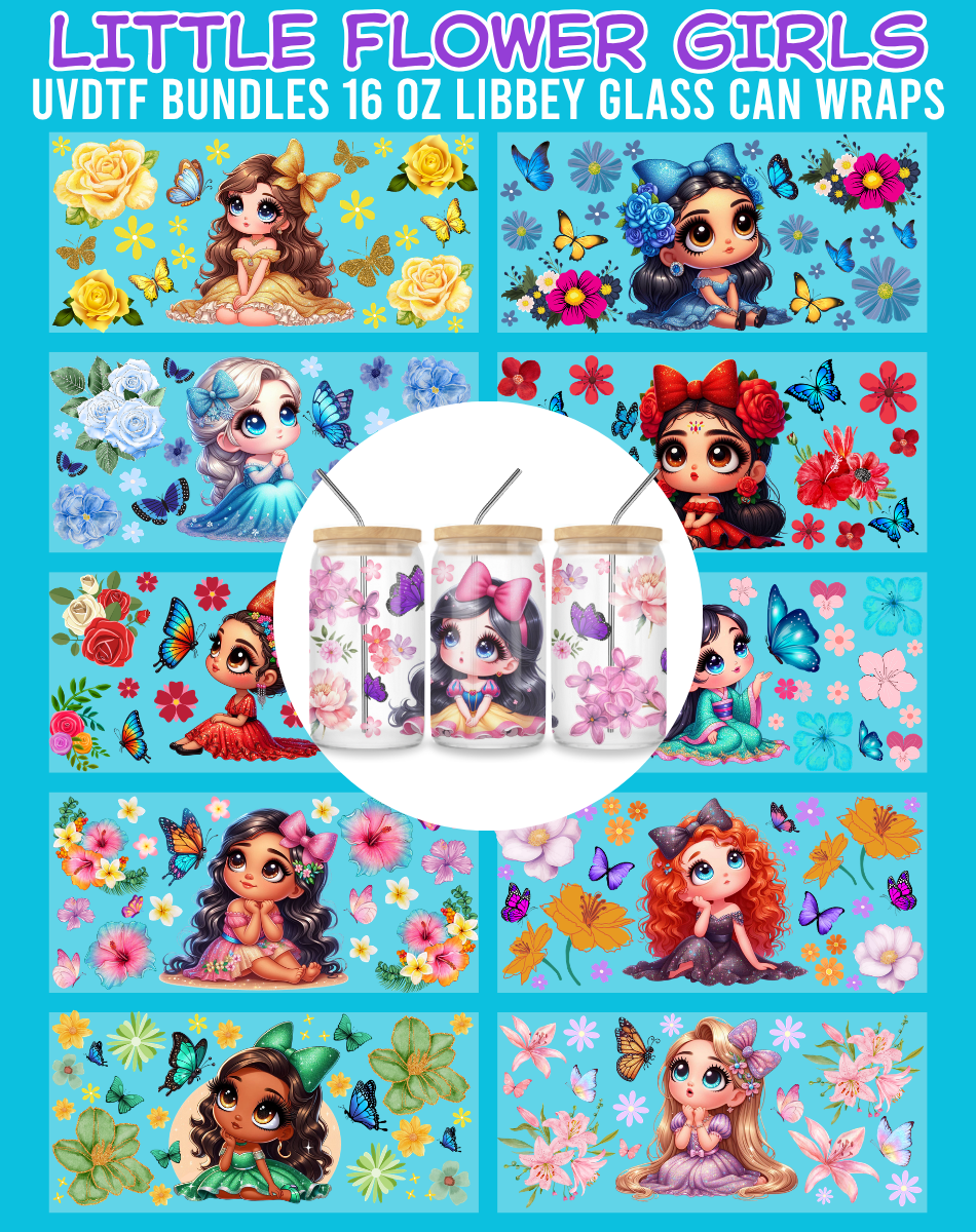 Little Flower Girls UVDTF Bundles - 16 Oz Libbey Glass Can Wrap
