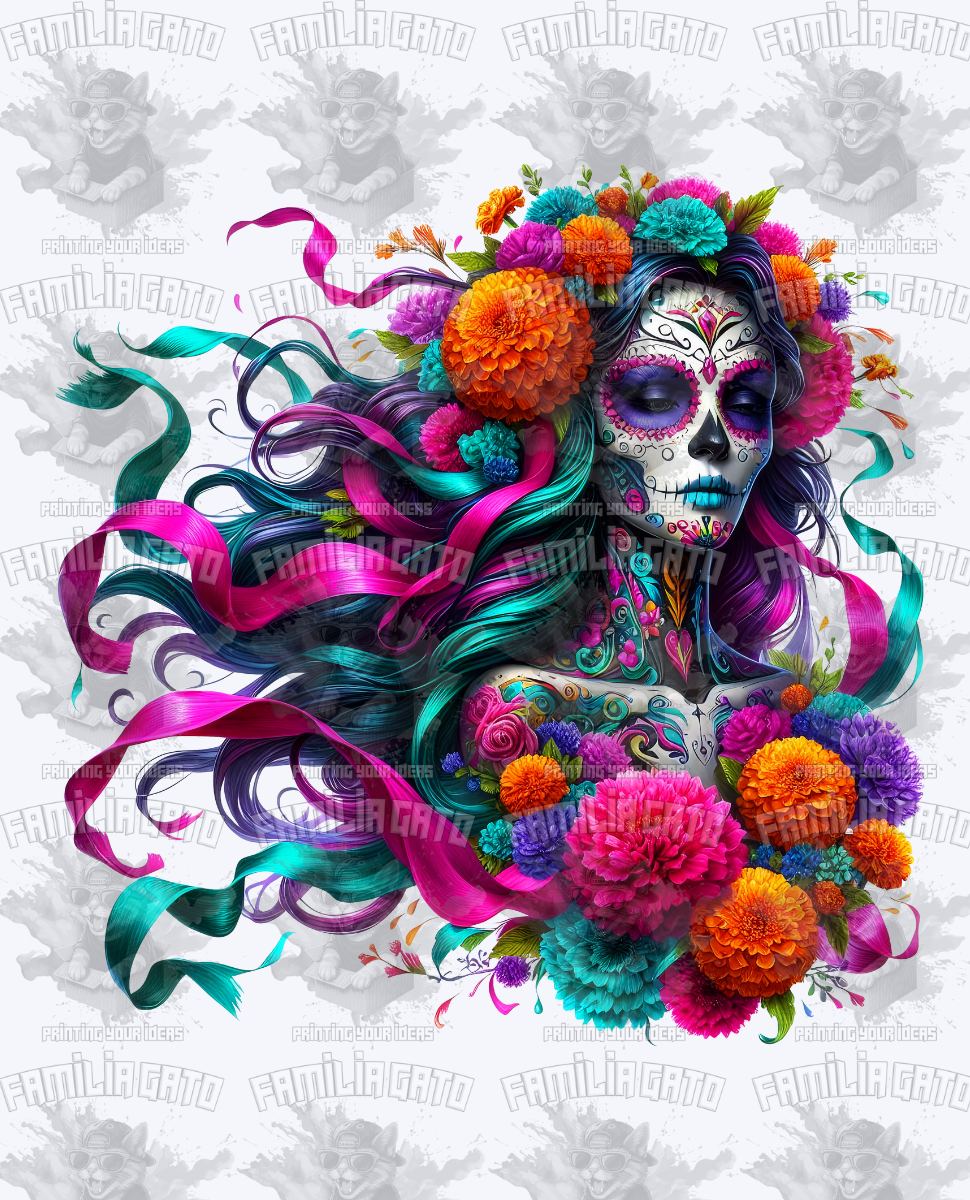 Long Multicolor-Haired Catrina DTF Transfer