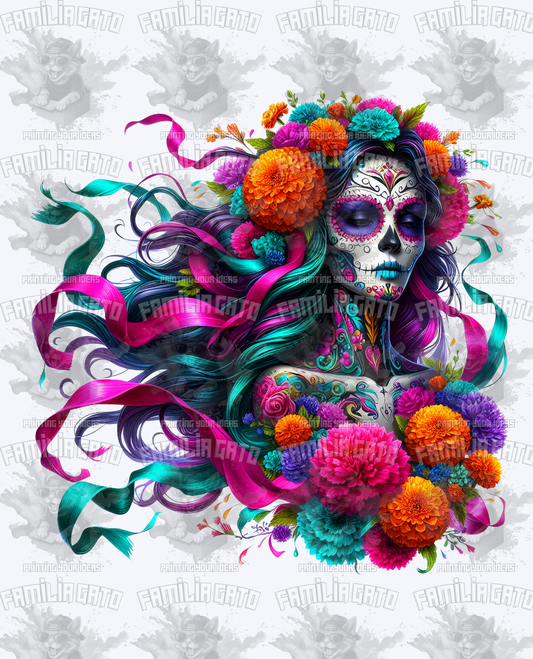 Long Multicolor-Haired Catrina DTF Transfer