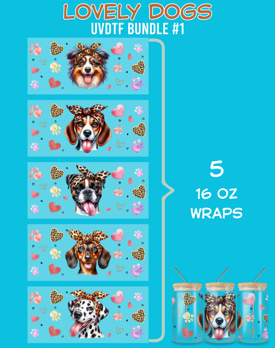 Lovely Dogs UVDTF Bundles - 16 Oz Libbey Glass Can Wrap