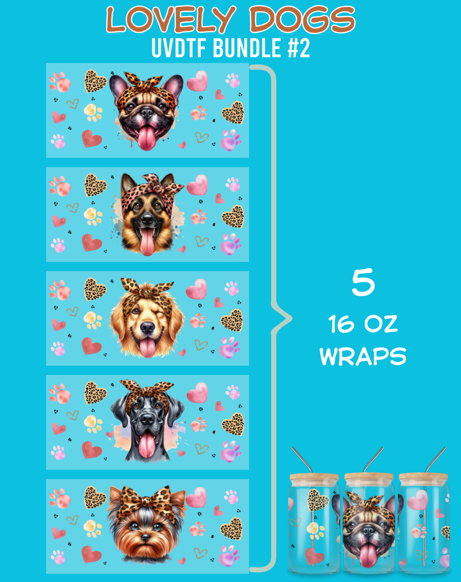 Lovely Dogs UVDTF Bundles - 16 Oz Libbey Glass Can Wrap