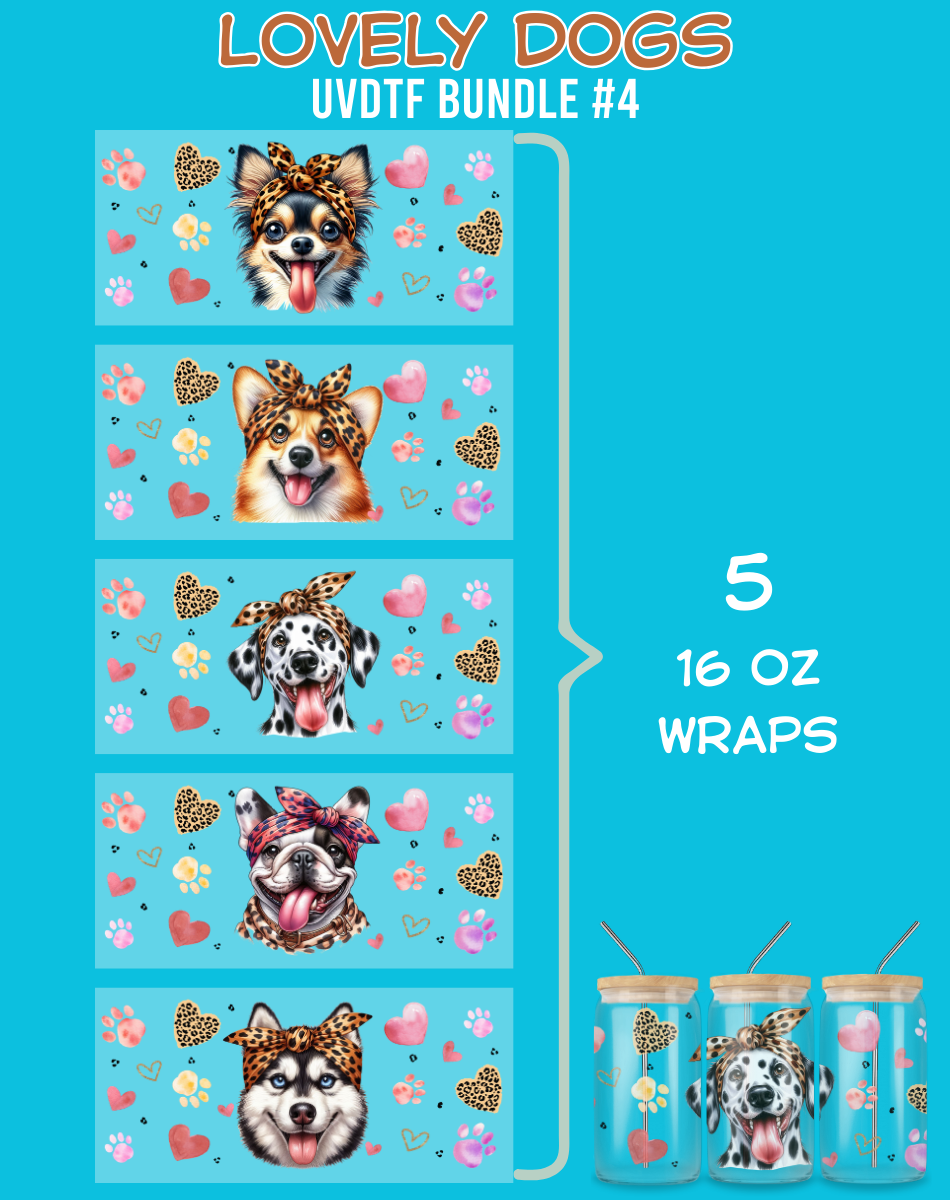 Lovely Dogs UVDTF Bundles - 16 Oz Libbey Glass Can Wrap