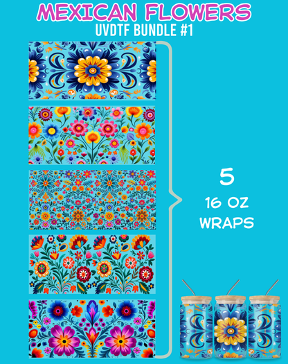 Mexican Flowers UVDTF Bundles - 16 Oz Libbey Glass Can Wrap