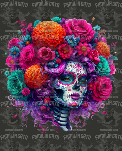 Multicolor Catrina with Crown DTF Transfer