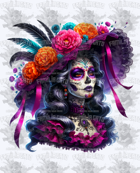 Multicolor Feathered Catrina DTF Transfer