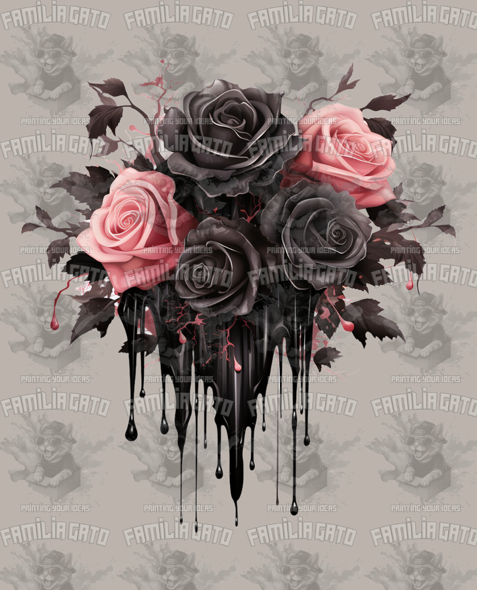 Pink And Black Roses DTF Transfer