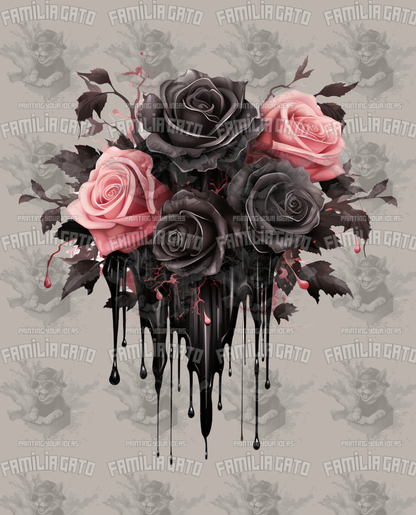 Pink And Black Roses DTF Transfer