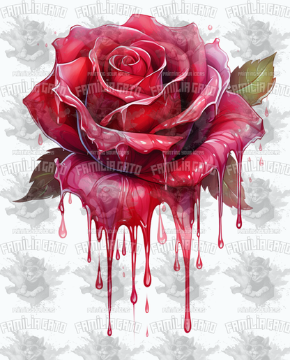 Pink And Red Drip Rose DTF Transfer