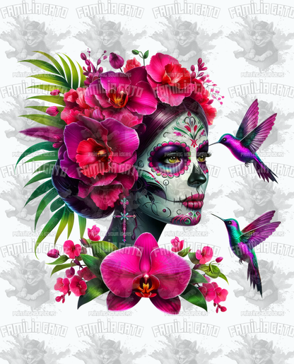 Pink Catrina with Rose Crown DTF Transfer