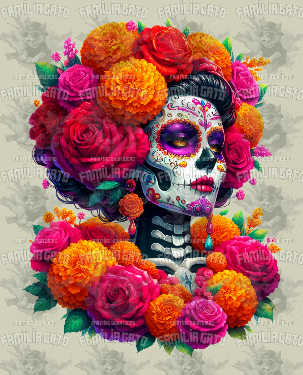 Pink Floral Catrina DTF Transfer
