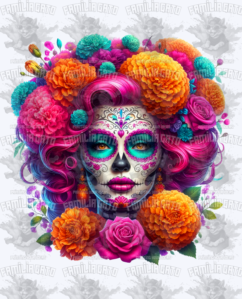 Pink and Orange Catrina DTF Transfer