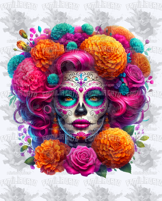 Pink and Orange Catrina DTF Transfer