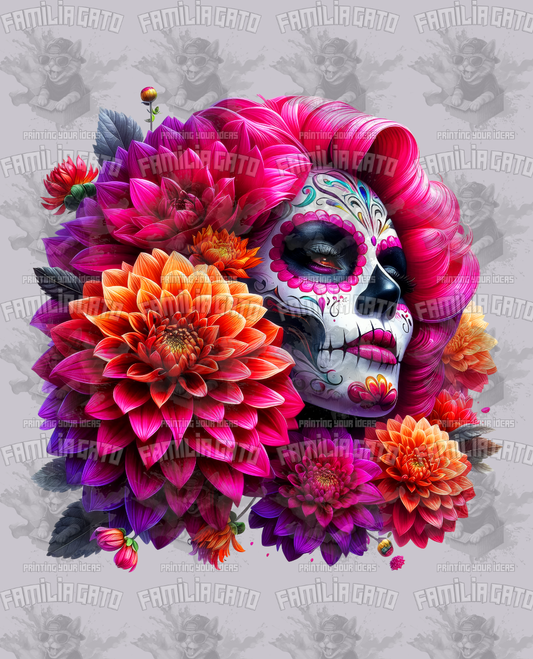 Pink and Orange Floral Catrina DTF Transfer