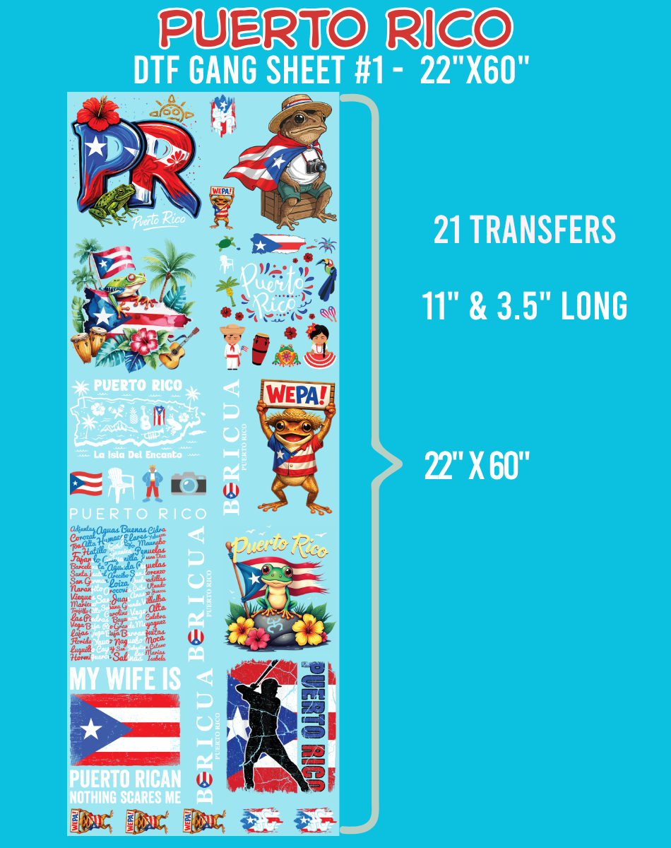 Puerto Rico DTF Gang Sheet #1 - 22"x60"