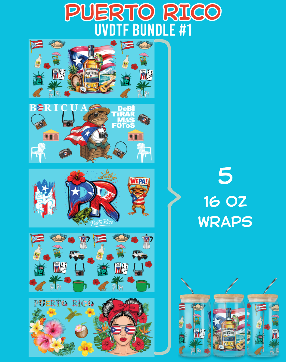 Puerto Rico UVDTF Bundles - 16 Oz Libbey Glass Can Wrap