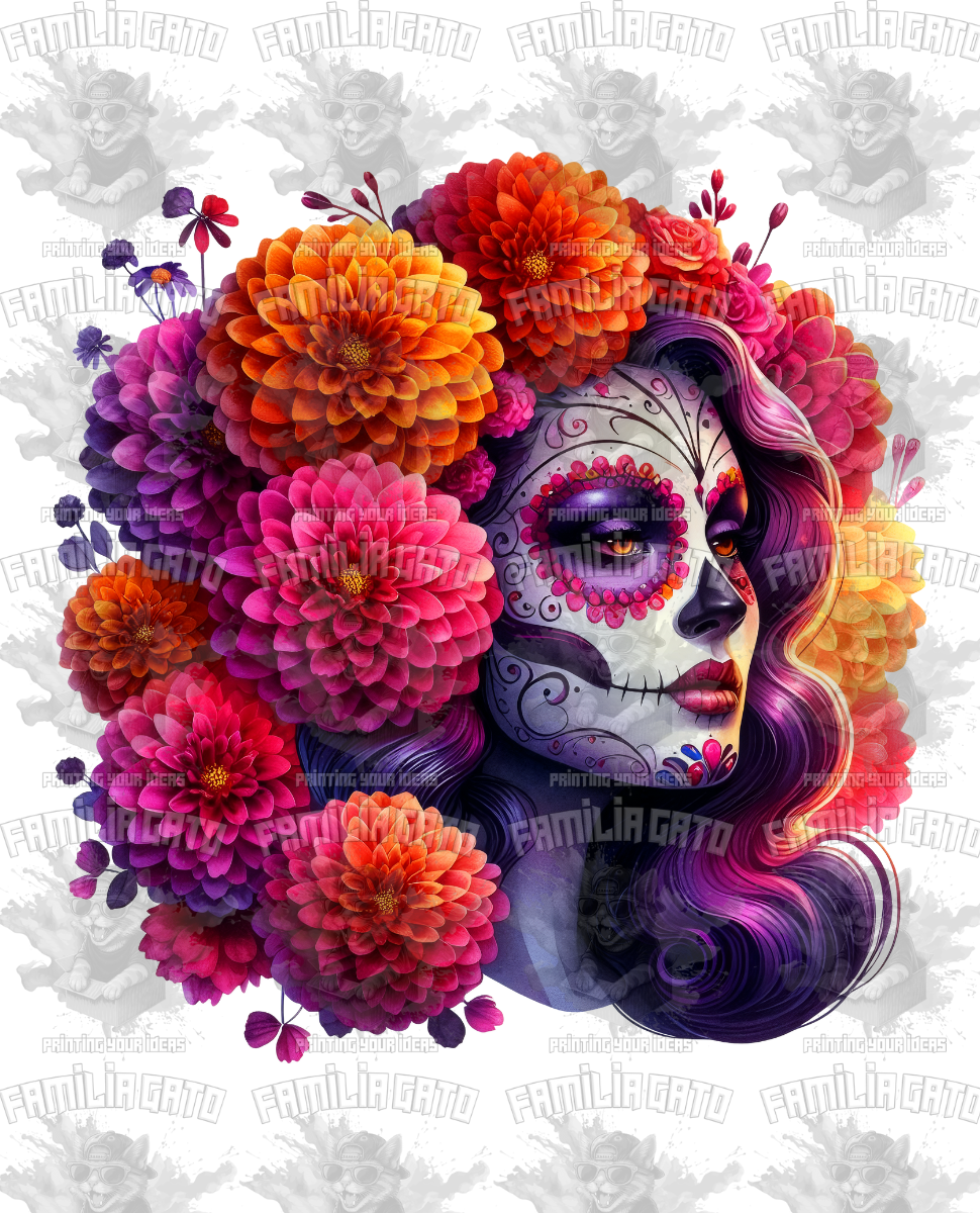 Purple-Haired Catrina DTF Transfer