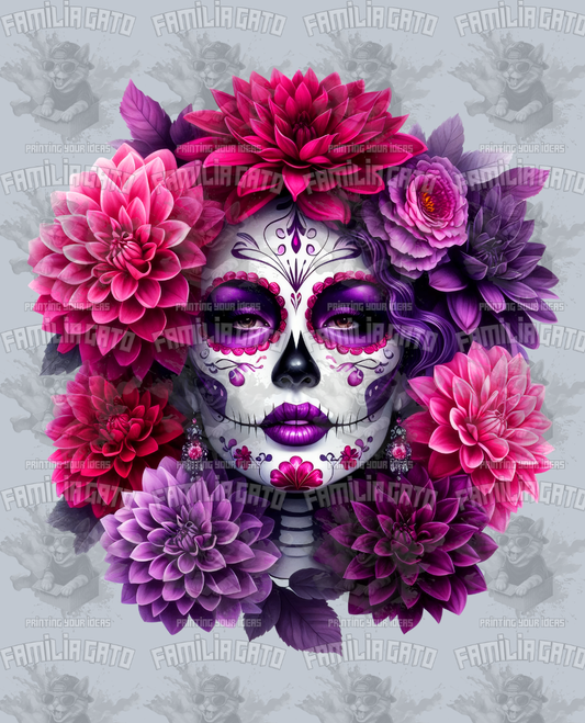 Purple and Pink Floral Catrina DTF Transfer