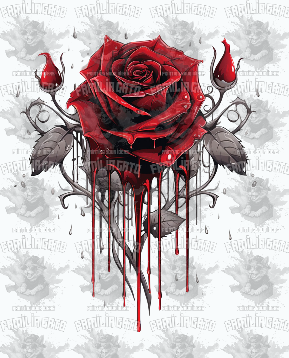 Red And Black Dripping Rose DTF Transfer
