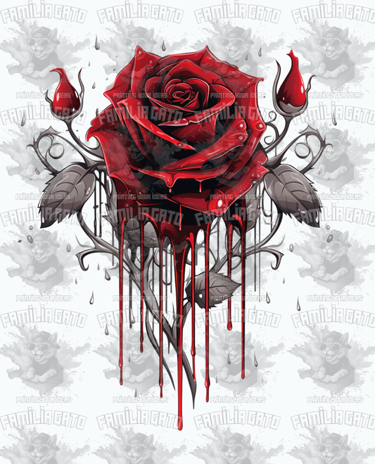 Red And Black Dripping Rose DTF Transfer