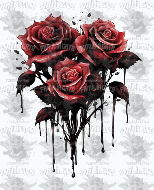 Red And Black Dripping Roses DTF Transfer