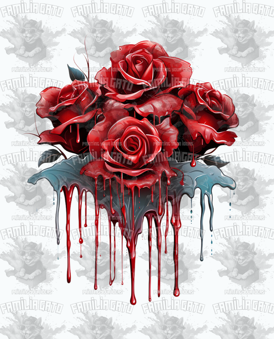 Red And Blue Dripping Roses DTF Transfer