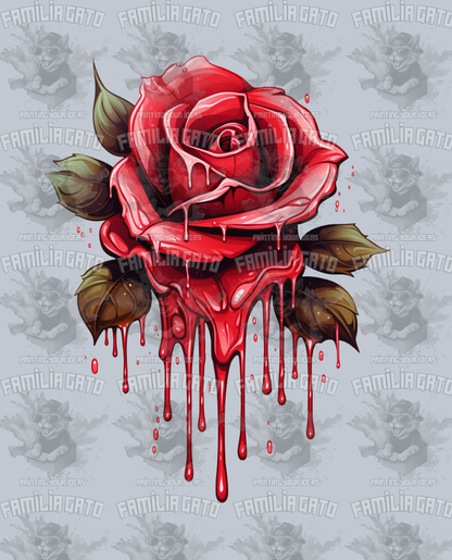 Red Rose with Black Leaves DTF Transfer