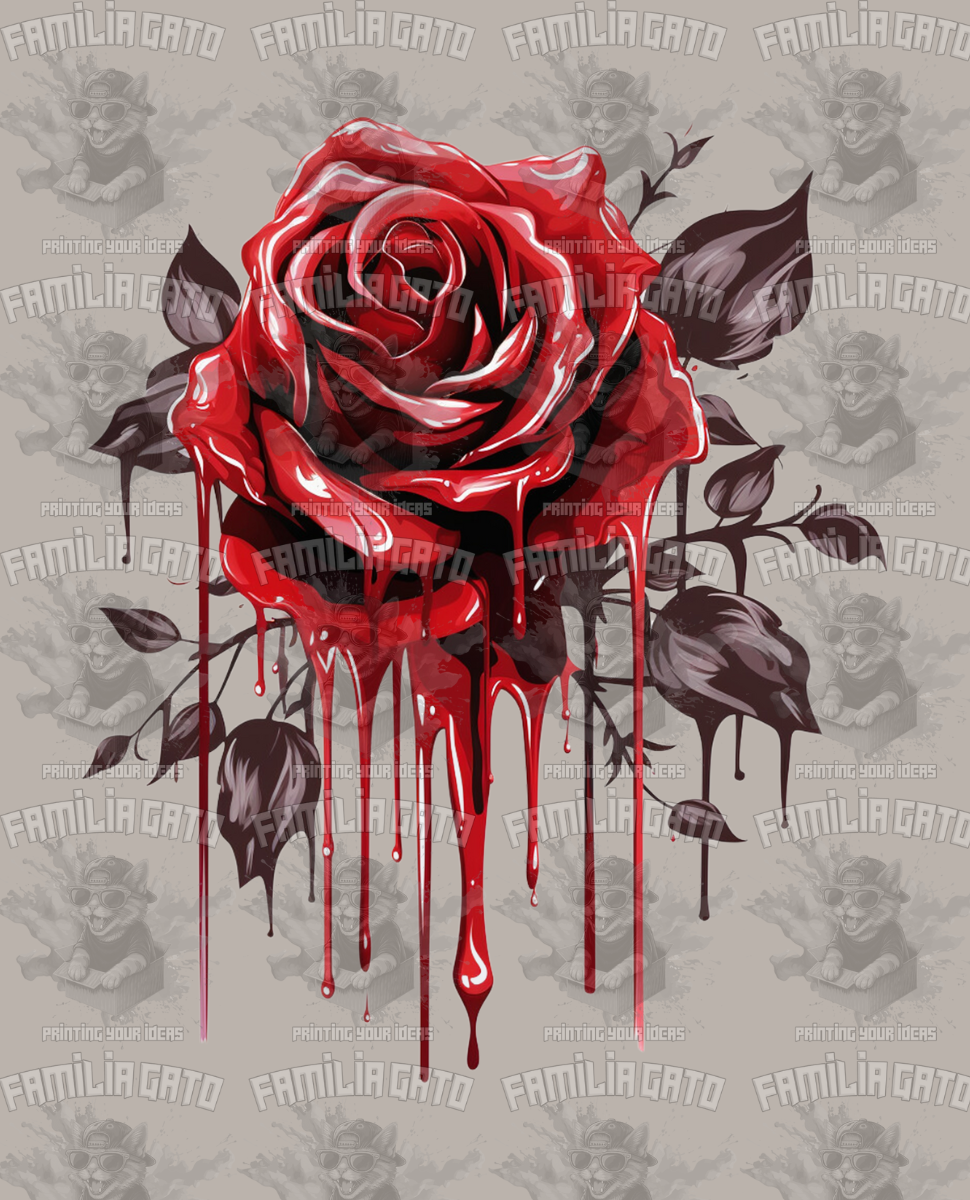 Red Rose with Dark Drips DTF Transfer