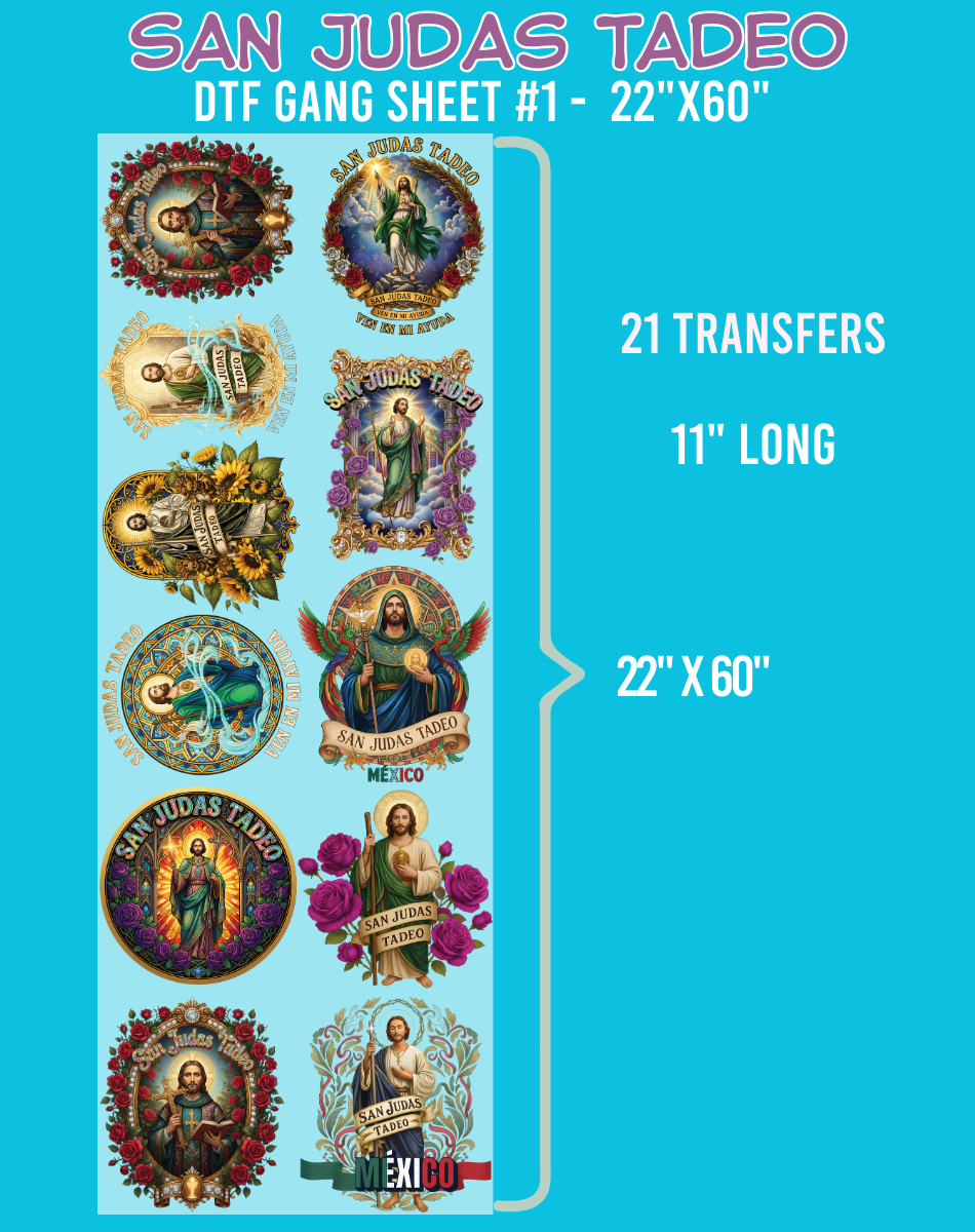 San Judas Tadeo DTF Gang Sheet #1 - 22"x60"