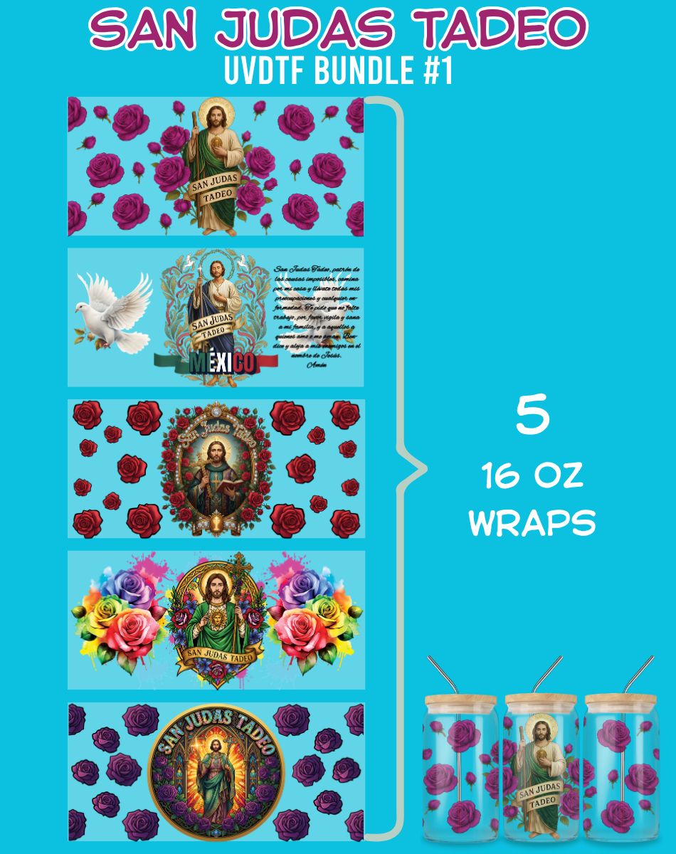 San Judas Tadeo UVDTF Bundles - 16 Oz Libbey Glass Can Wrap
