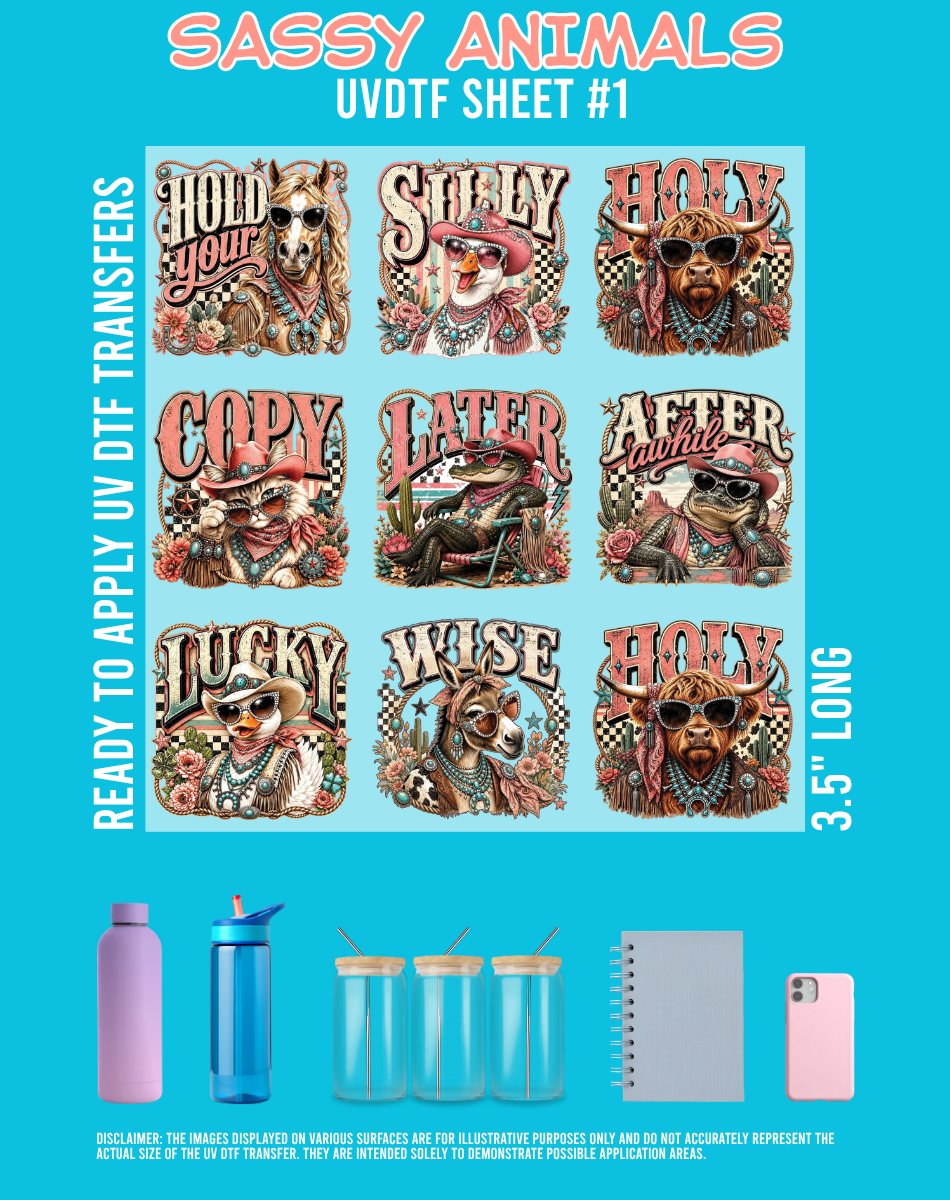 Sassy Animals UVDTF Sheet