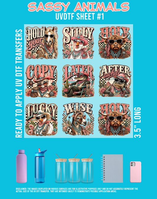 Sassy Animals UVDTF Sheet