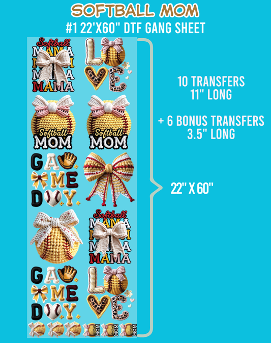 Softball Mom DTF Gang Sheet #1 - 22"x60"