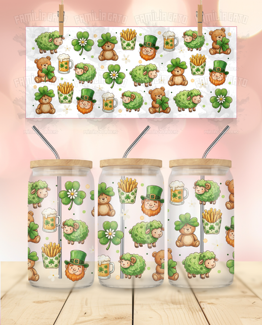 St. Patrick's Day - Teddy Bears & Clovers UVDTF Wrap for 16 Oz Libbey Glass Can