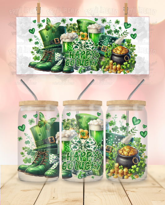 St. Patrick's Day - Happy Go Lucky UVDTF Wrap for 16 Oz Libbey Glass Can