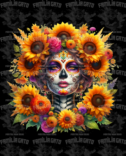 Sunflower Catrina with Yellow Crown DTF Transfer