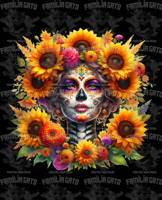 Sunflower Catrina with Yellow Crown DTF Transfer