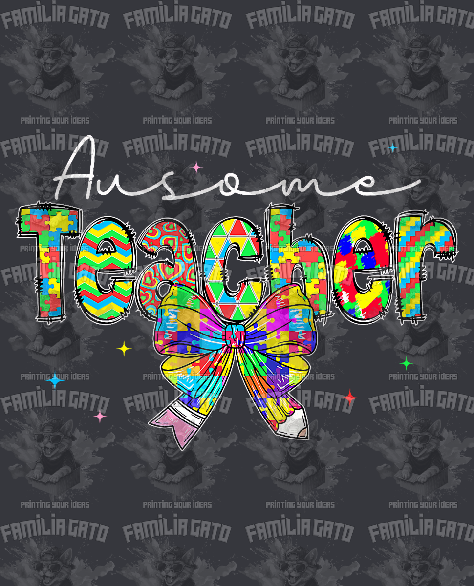 Autism Awareness Ausome Teacher DTF Transfer