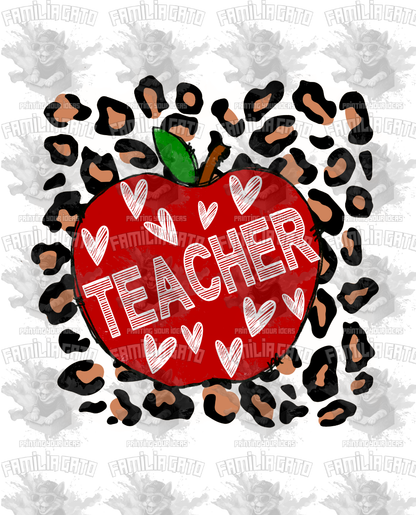 Teacher Leopard Apple DTF Transfer