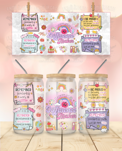 Teachers Difference Maker - 16 Oz Libbey Glass Can