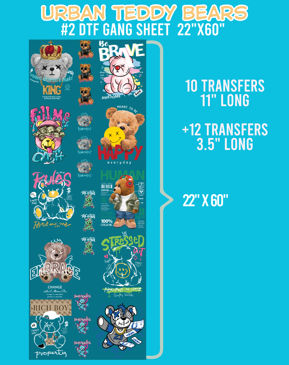 Urban Teddy Bears DTF Gang Sheet #2 - 22"x60"