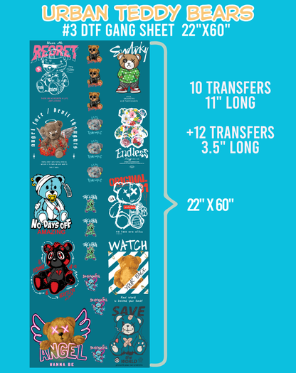 Urban Teddy Bears DTF Gang Sheet #3 - 22"x60"