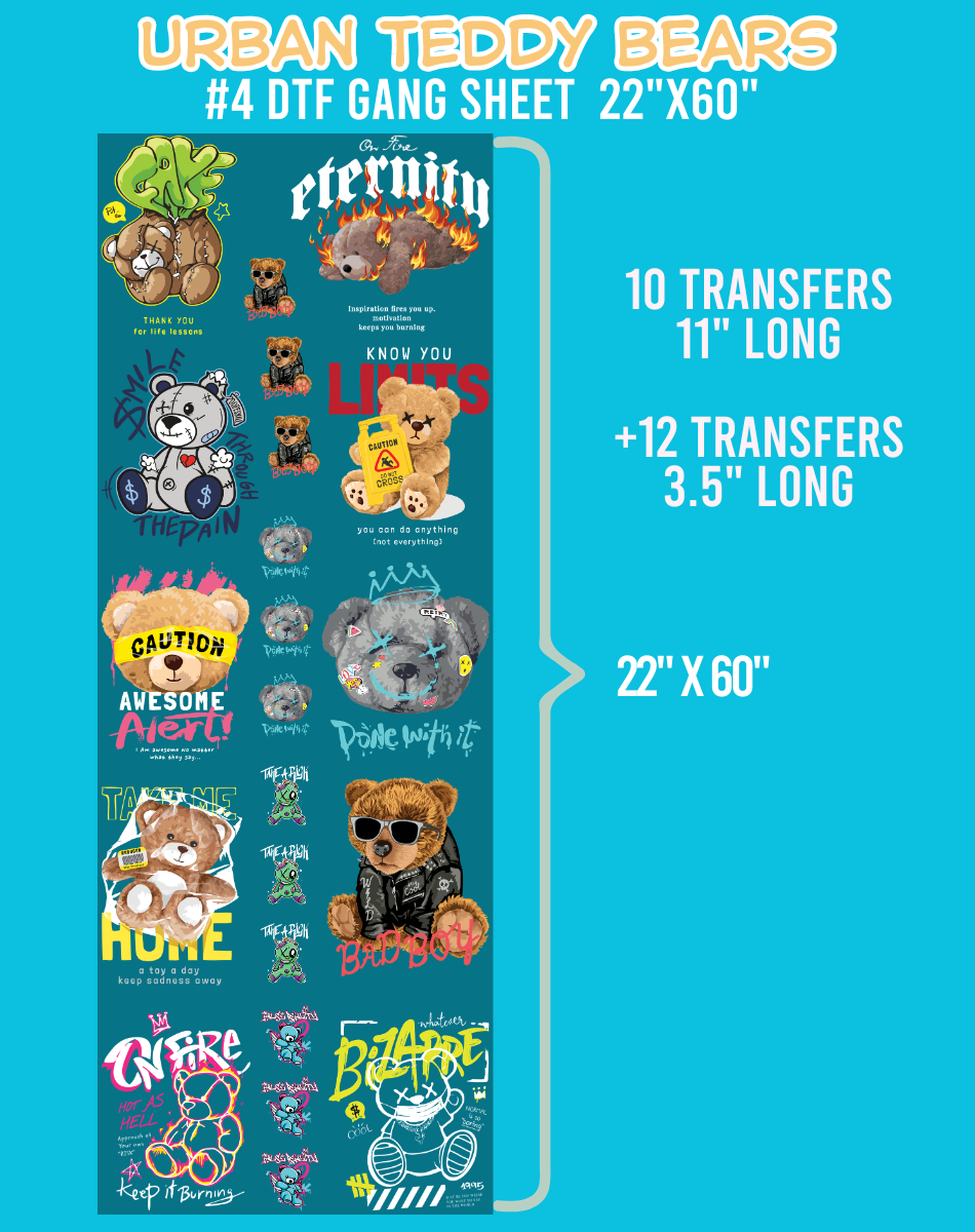 Urban Teddy Bears DTF Gang Sheet #4 - 22"x60"