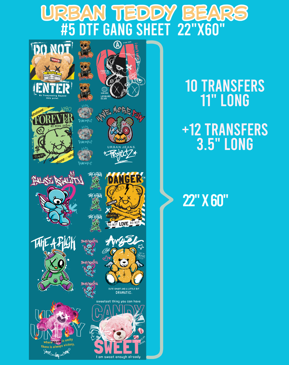 Urban Teddy Bears DTF Gang Sheet #5 - 22"x60"