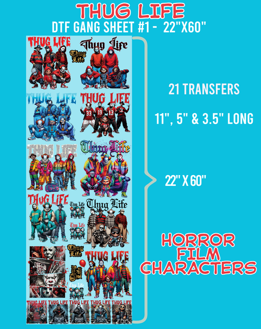 Thug Life Horror Film Characters DTF Gang Sheet #1 - 22"x60"
