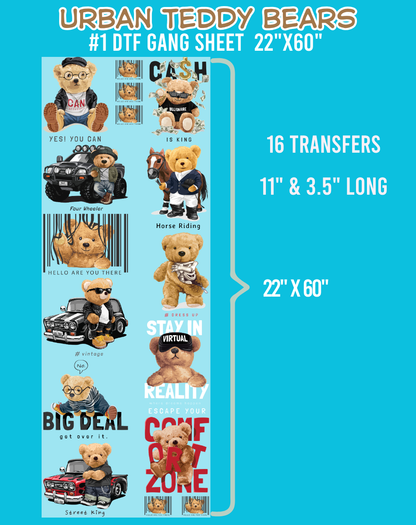 Urban Teddy Bears DTF Gang Sheets - 22"x60"