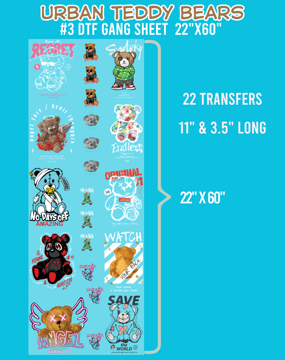 Urban Teddy Bears DTF Gang Sheets - 22"x60"