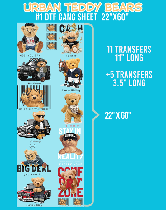 Urban Teddy Bears DTF Gang Sheet #1 - 22"x60"